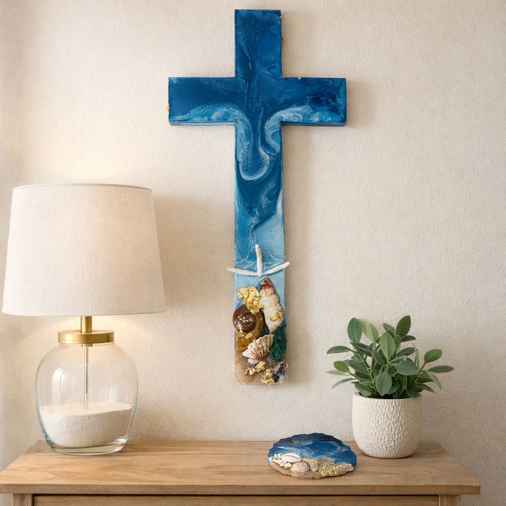 Resin wall Cross ocean