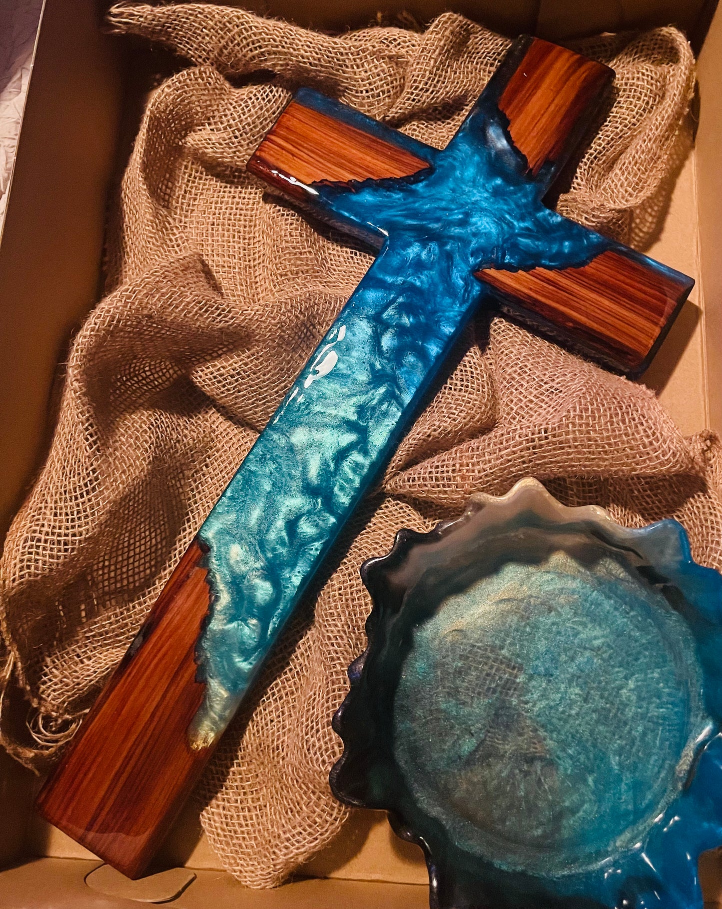 Wood/resin Cross and Bowl